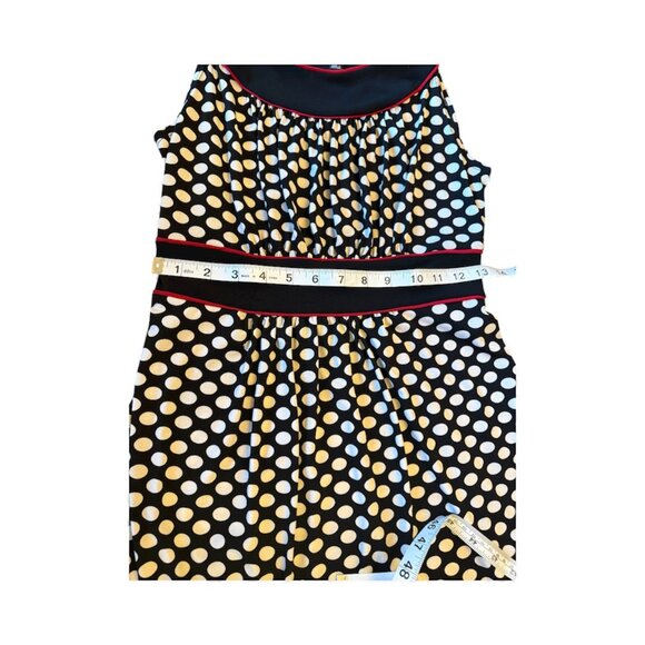 Enfocus Studio Black/White Polka Dot Sleeveless A-Line Dress Red Trim Size 8 - Picture 4 of 7